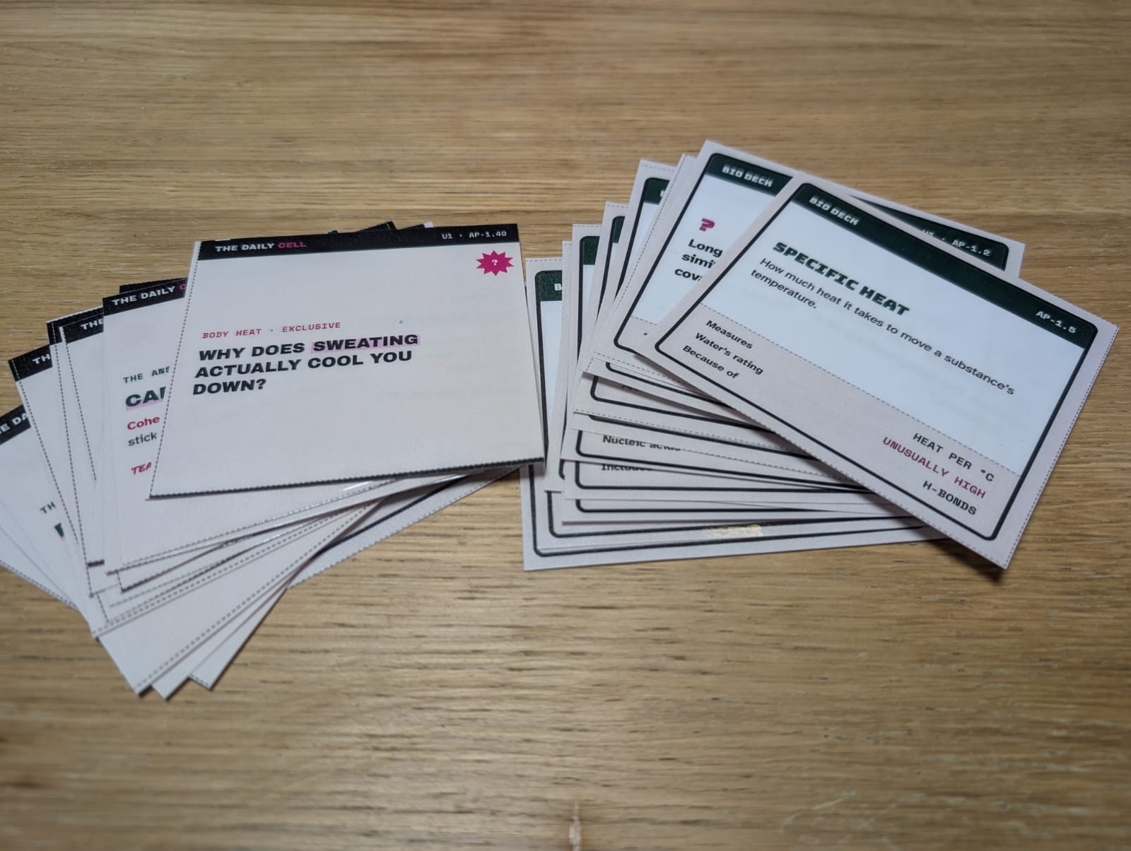 The printed cards, cut out