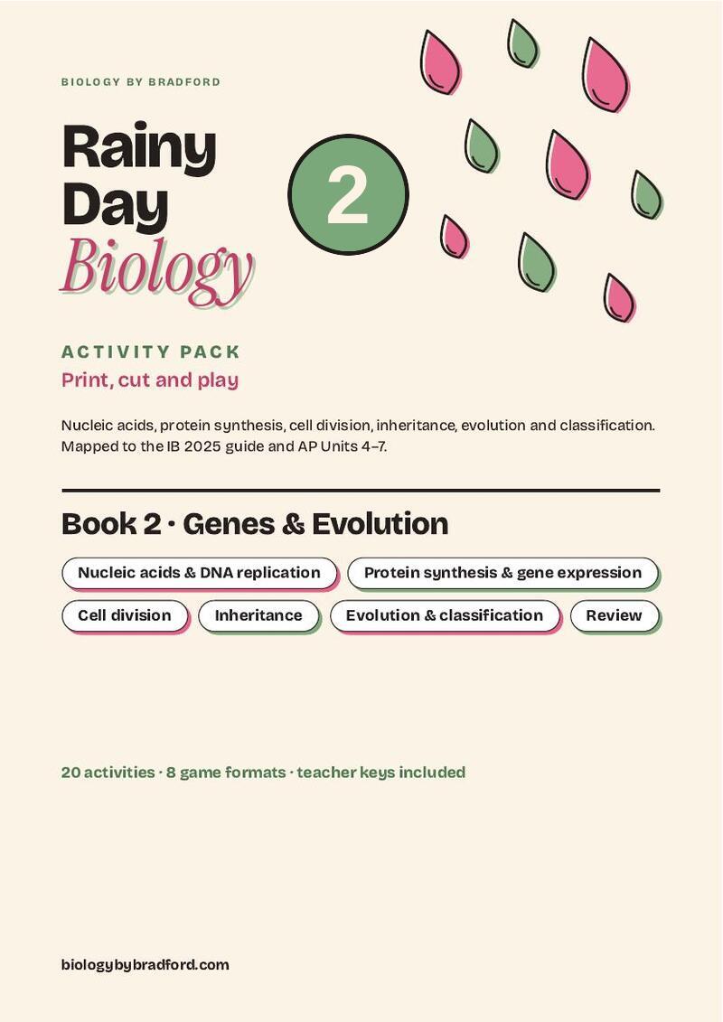 Cover of Rainy Day Biology, Book 2: Genes and Evolution. Activity pack, print, cut and play.